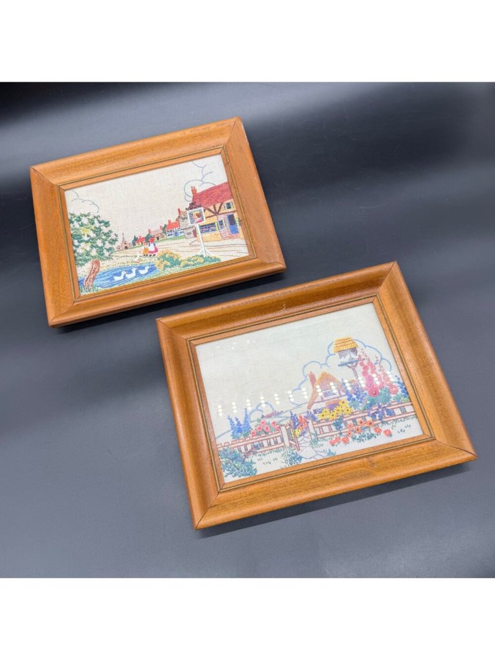 Wall Hanging Prints Wooden Frames Mid Century Whimsy Ducks Cottage Floral Vtg